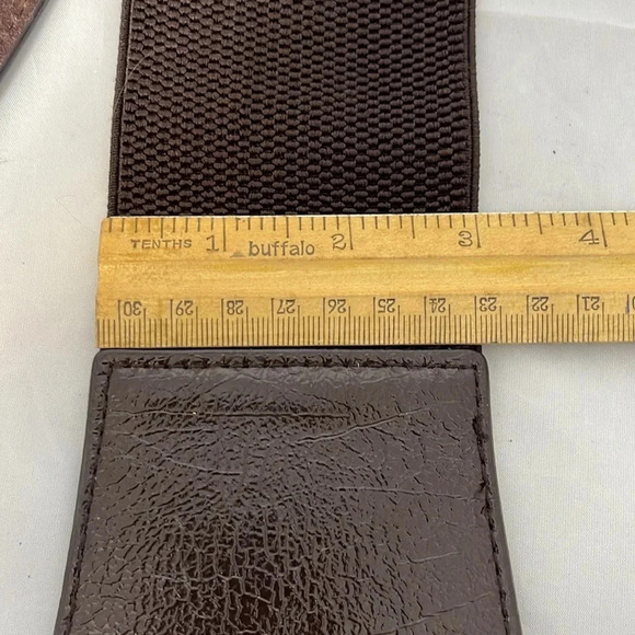 VINTAGE Brown Animal Print Wide Belt Cheetah Faux Fur Brass Buckle Elasticized L - Picture 7 of 10